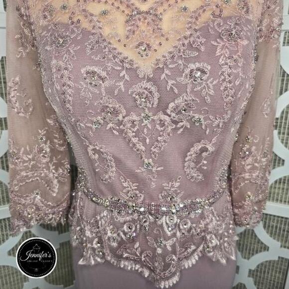 Cameron Blake by Mon Cheri NWT Pink Lace Hand Beaded Illusion Chiffon Gown 10 - Picture 5 of 16